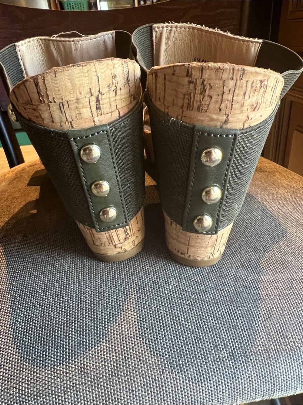 Women’s Olive Green Cork Slide Sandals with Stud Detail - Picture 5 of 7